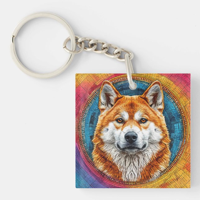 Llavero Perro en un patrón artístico circular (Frente)