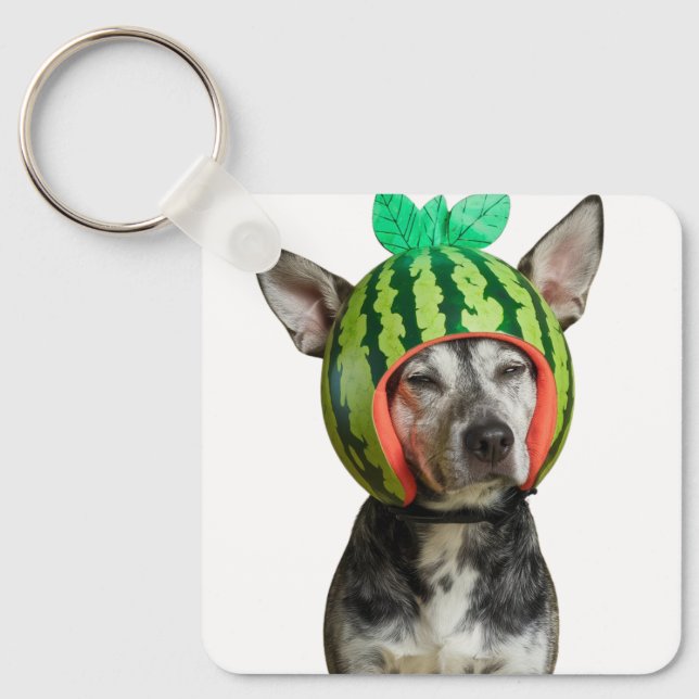 Llavero Perro escalofriante con casco de sandía (Anverso)