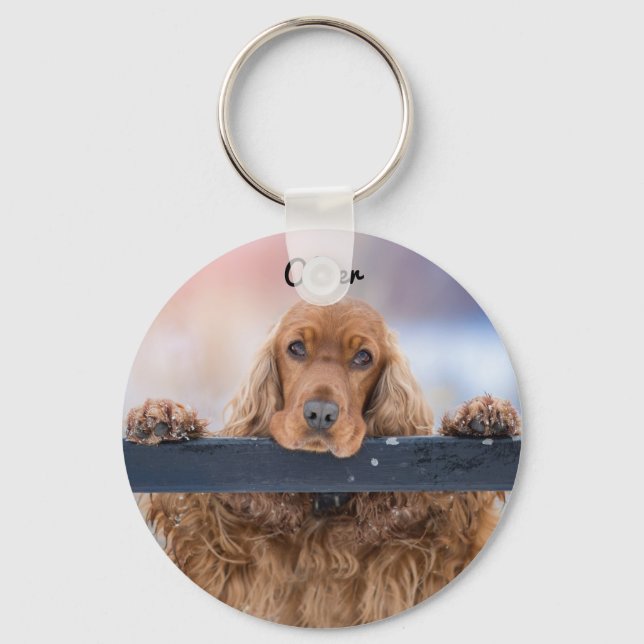 Llavero Perro español Fluffy Brown Cocker personalizado (Anverso)