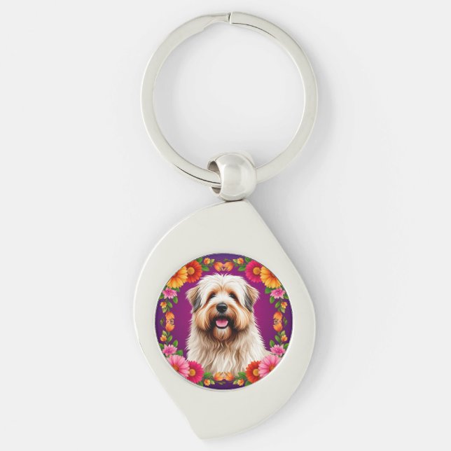 Llavero Perro Esponjoso Adorable con Flores (Anverso)