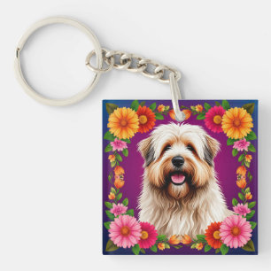 Llavero Perro Esponjoso Adorable con Flores