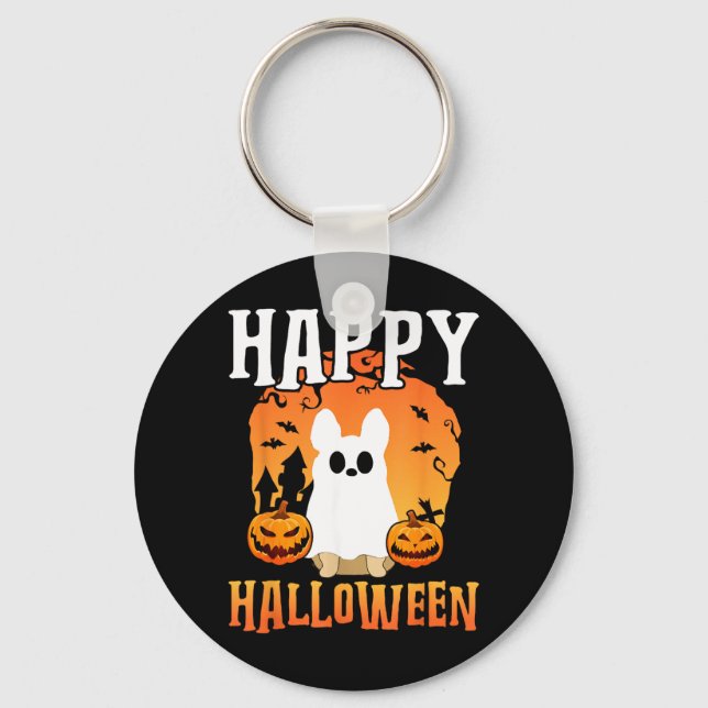 Llavero Perro fantasma feliz Halloween (Anverso)