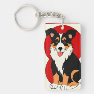 Llavero Perro Feliz con Fondo Rojo