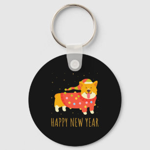 Llavero Perro Feliz Corgi Celebrando Año Nuevo Traje Navid