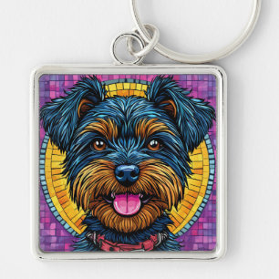 Llavero Perro feliz Yorkshire Terrier en estilo mosaico
