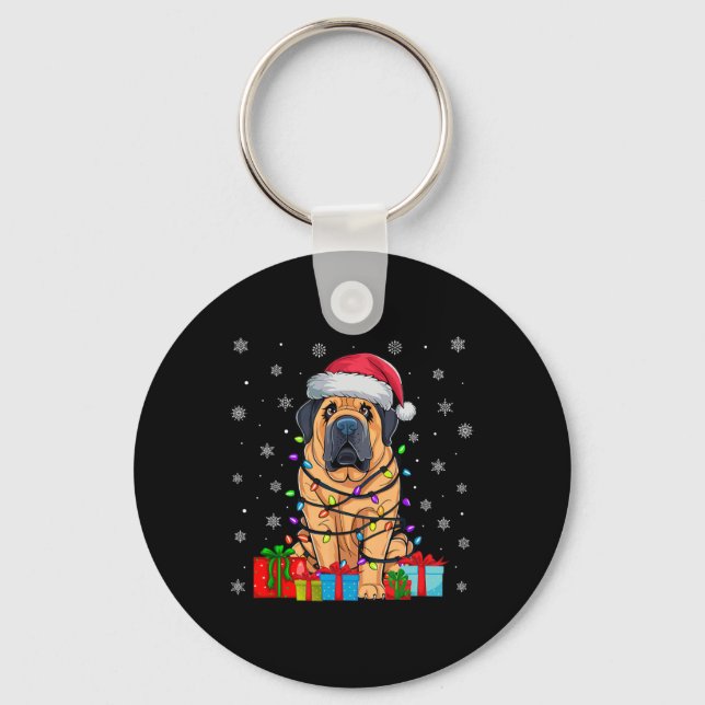 Llavero Perro Feo Navidad Enciende Santa Hat Perro Tibetan (Anverso)