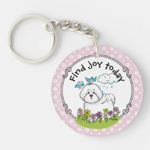 Llavero Perro frito de Bichon primavera con flores - lindo