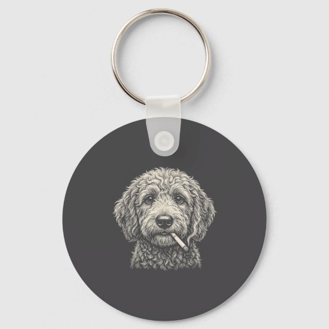 Llavero Perro fumando cigarrillo Golden Doodle (Anverso)