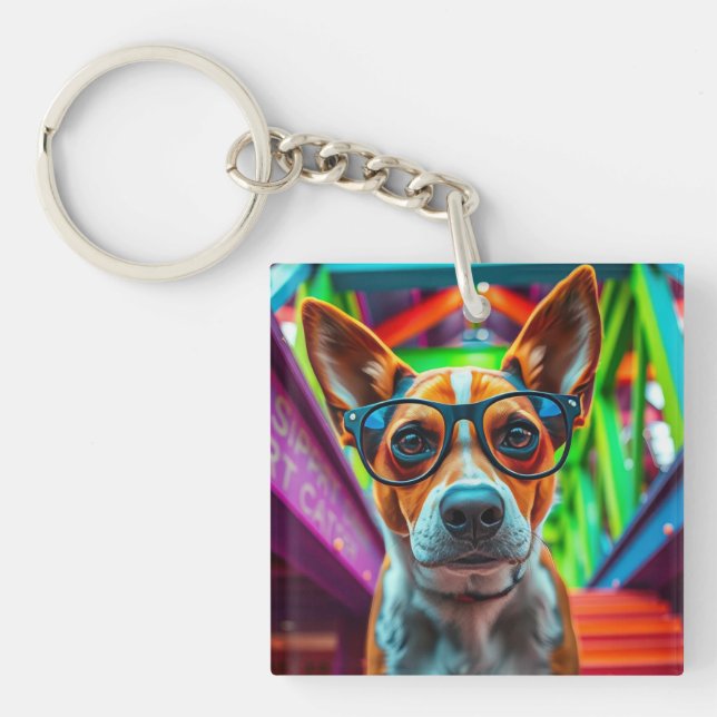 Llavero Perro genial con gafas de sol (Frente)
