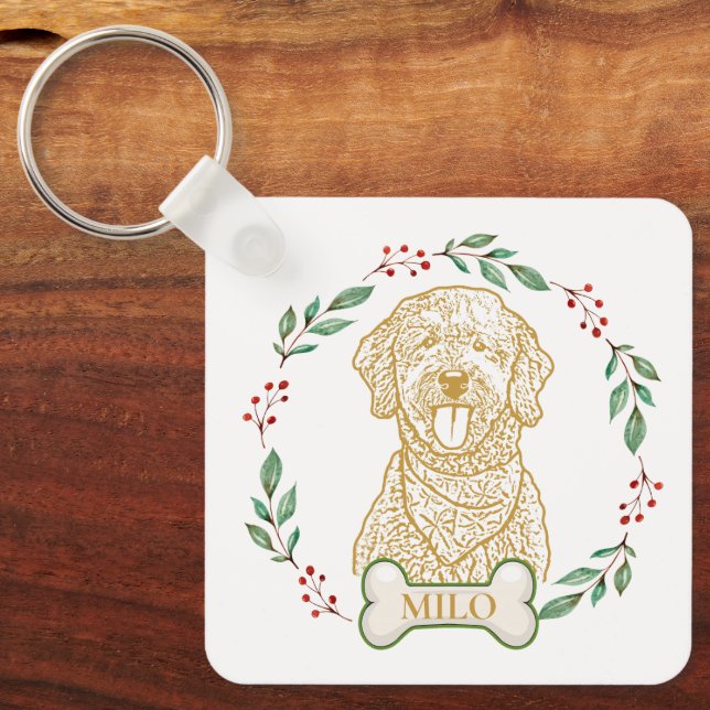 Llavero Perro Goldendoodle Personalizado (Anverso)