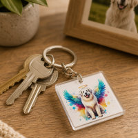 Perro Gran Pirineo Ángel Arcoíris Acuarela