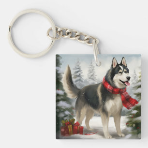 Llavero Perro Husky Siberiano en Navidades de nieve