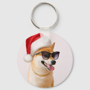 Llavero Perro inu shiba en Santa Claus gorras rojos