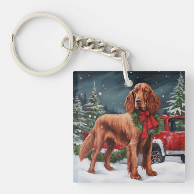 Llavero Perro irlandés de la Red Setter en Navidades de Ni (Frente)