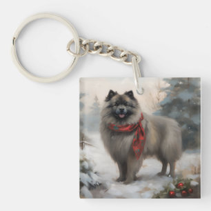 Llavero Perro Keeshond en Navidades de nieve
