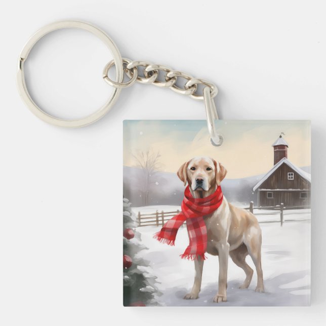 Llavero Perro Labrador en Navidad con Nieve (Frente)