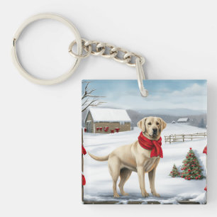 Llavero Perro Labrador Retriever en la nieve Navidad