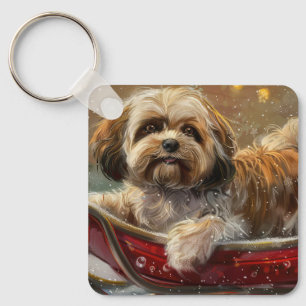 Llavero Perro Lhasa Apso Navideño Festivo