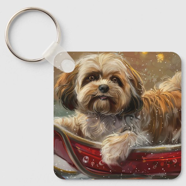 Llavero Perro Lhasa Apso Navideño Festivo (Anverso)