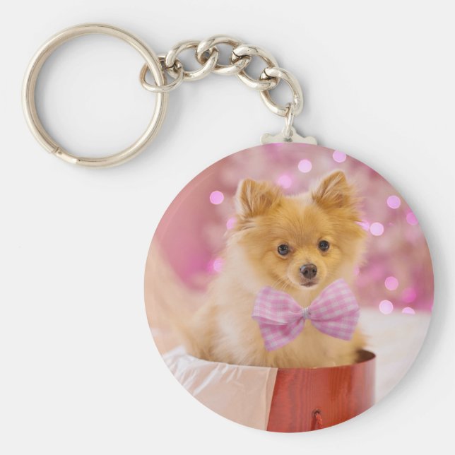 Llavero Perro lindo con Navidades de vaca rosa fotografía (Frente)