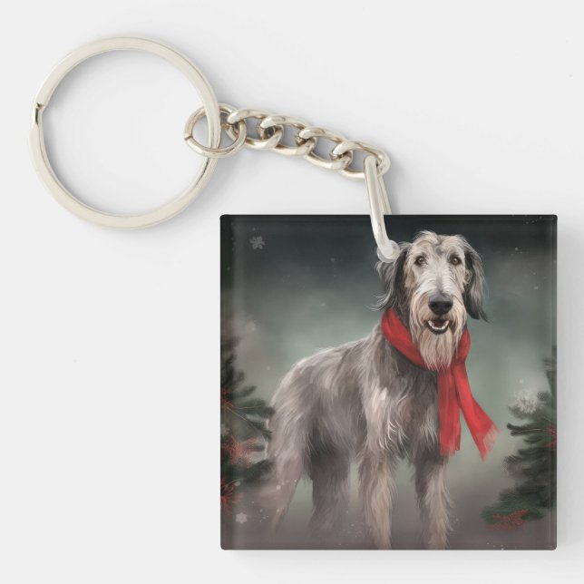 Llavero Perro lobo en Navidad de nieve (Frente)