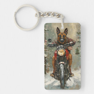 Llavero Perro Malinoi Belga Montando Motocicleta Navidad 