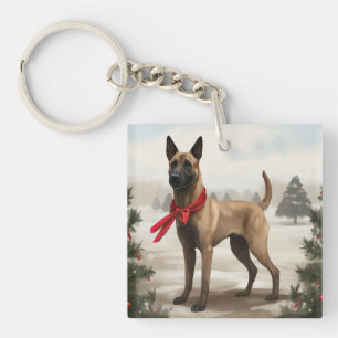 Llavero Perro Malinois Belga en Navidad con Nieve
