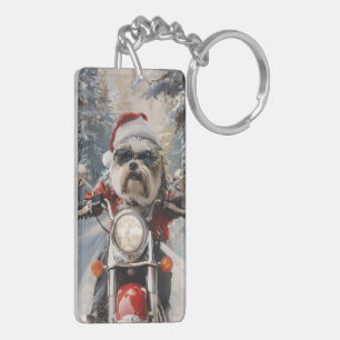 Llavero Perro Malti Tzu montando motocicleta en Navidad