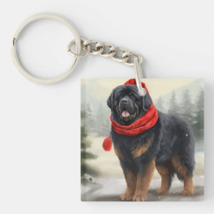 Llavero Perro Mastín Tibetano en Navidad con Nieve 