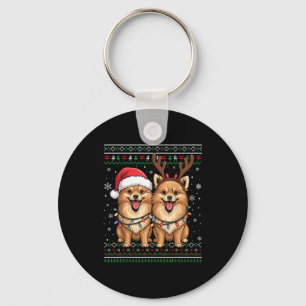 Llavero Perro Meraniano Feo de Navidad Santa Jersey de Nav