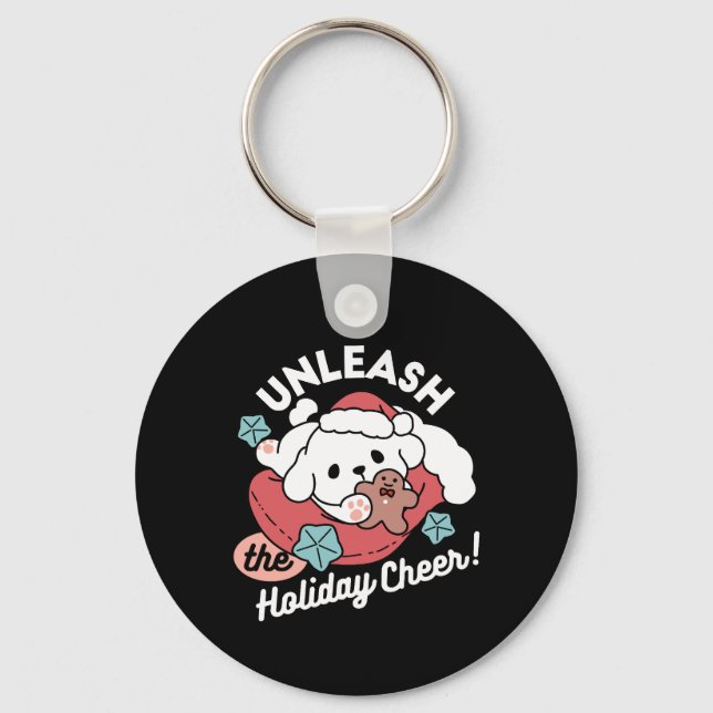 Llavero Perro navidad en Sombrero Santa - festividad para  (Anverso)