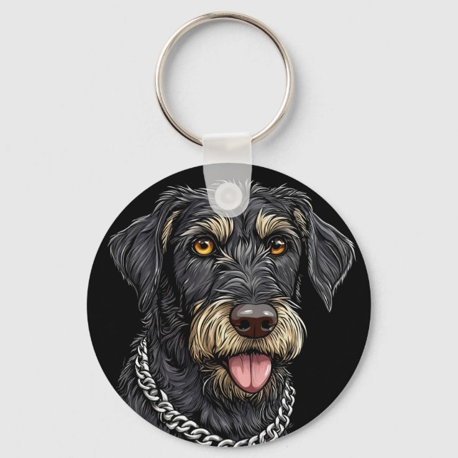 Llavero Perro Negro Con Collar de Cadena (Anverso)