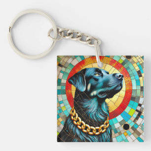 Llavero Perro Negro Con Fondo de Vidrio Emplomado