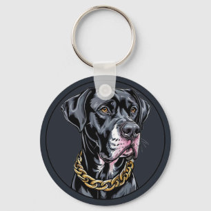 Llavero Perro Negro de Lujo con Cadena de Oro