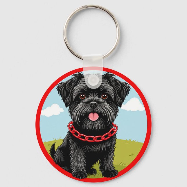 Llavero Perro negro lindo con collar rojo en estilo Person (Anverso)