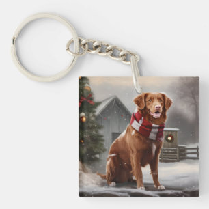 Llavero Perro Nova Scotia Duck Toller en Navidad con Nieve