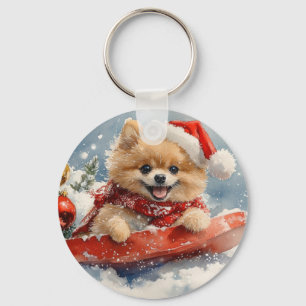 Llavero Perro panomerano en escurrimiento deja que nieve N