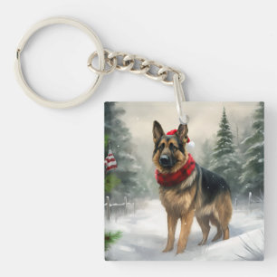Llavero Perro pastor alemán en Navidad con nieve
