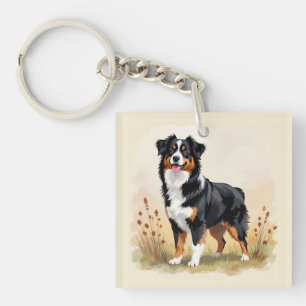 Llavero Perro Pastor Australiano Tricolor Negro Aussie