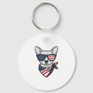 Llavero Perro Patriótico con Gafas de Sol de Bandera Vecto