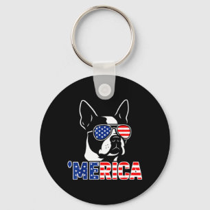 Llavero Perro patriótico de Boston Terrier del 4 de julio