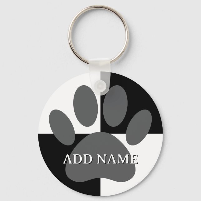 Llavero Perro Paw Imprimir Personalizado blanco y negro (Anverso)