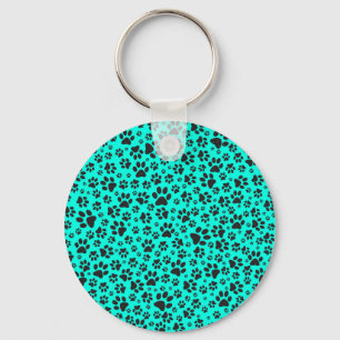 Llavero Perro Paws Black and White Polka Dot en cian vivo
