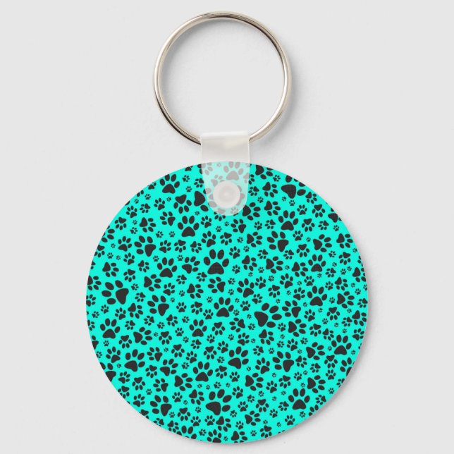 Llavero Perro Paws Black and White Polka Dot en cian vivo (Anverso)