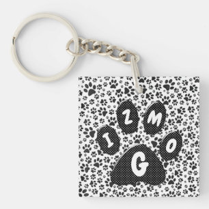 Llavero Perro Paws Black and White Polka Dot Keychain