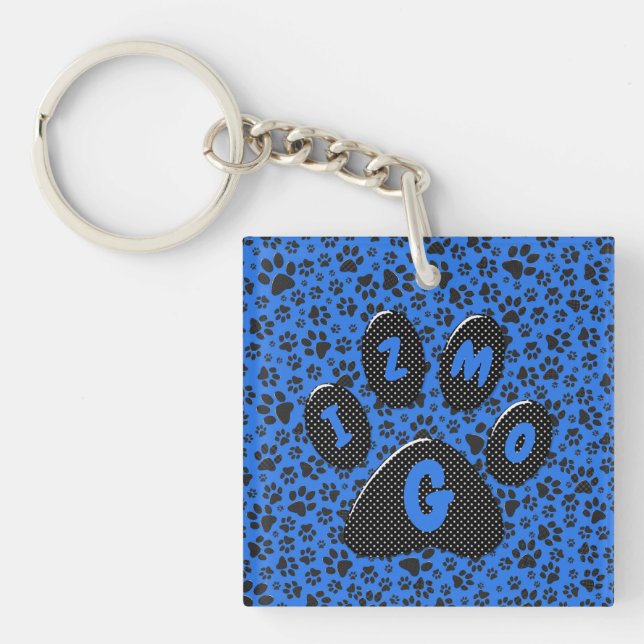 Llavero Perro Paws Black & White Polka Dot en tech blue Ke (Frente)