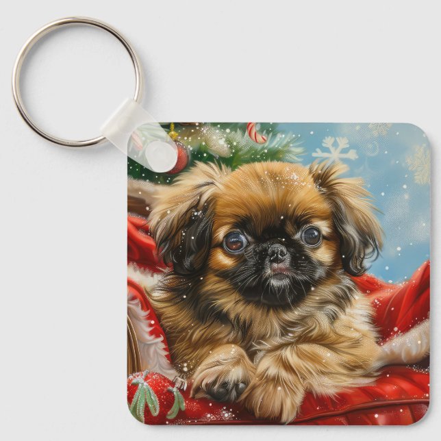 Llavero Perro Pequinés Navidad Festiva (Anverso)