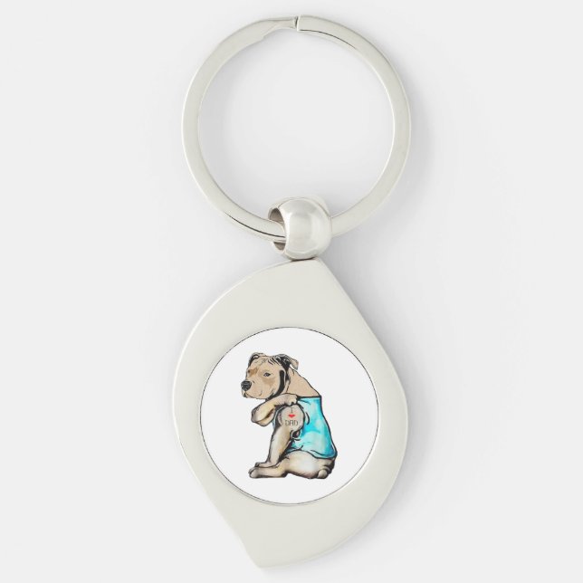 Llavero Perro Pitbull Amo A Papá Tattoo Familia Funny (Anverso)