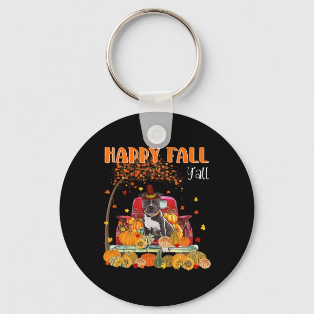 Llavero Perro Pitbull Autumn Fall Truck Mappe Gracias (Anverso)