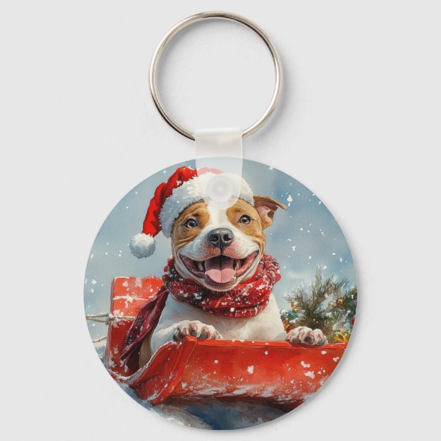 Llavero Perro Pitbull en la mancha, Navidades de la nieve (Anverso)
